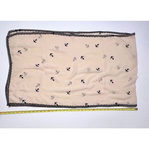 Linear Scarf Anchor Nautical Wrap Shawl‎ Cream Lace Black Gold Charm 69"x20" - Picture 5 of 7